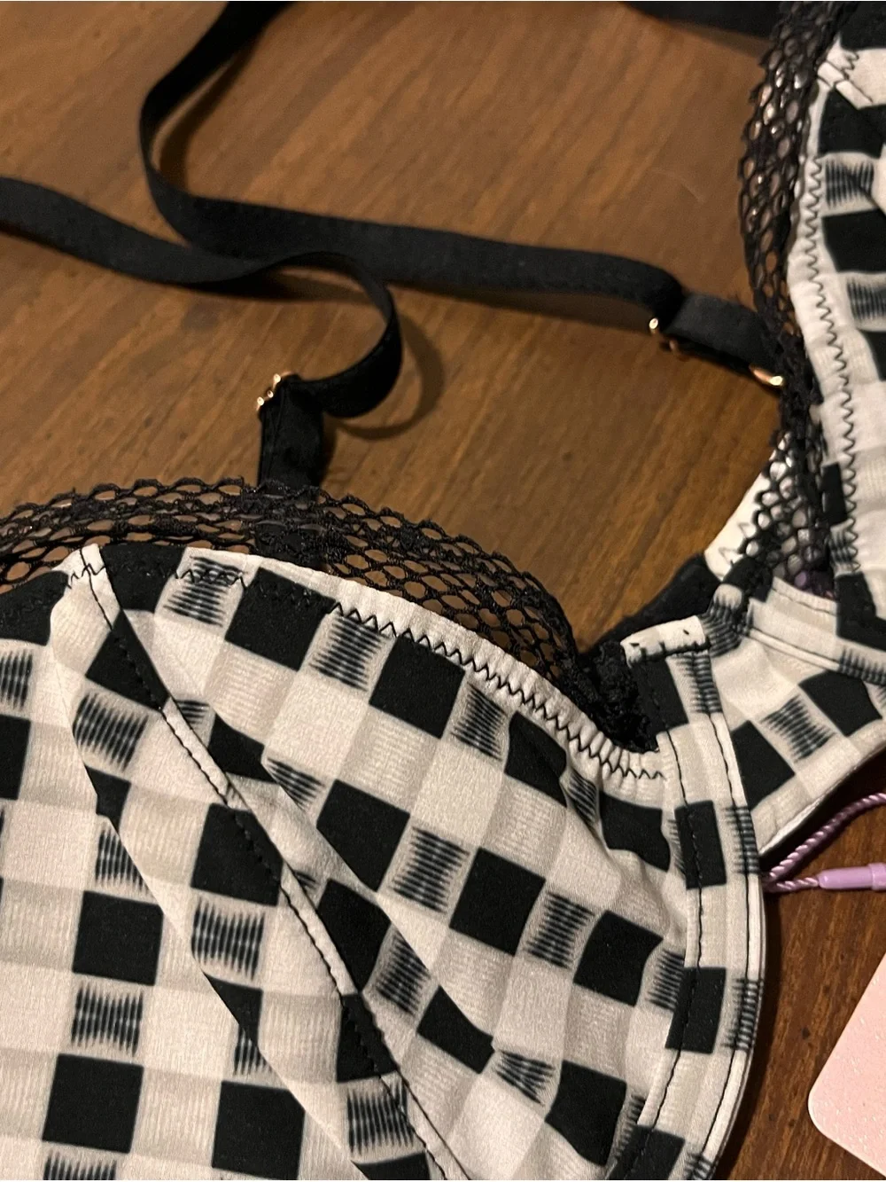 Savage X Fenty Black & White Gingham Unlined Plunge Bra
